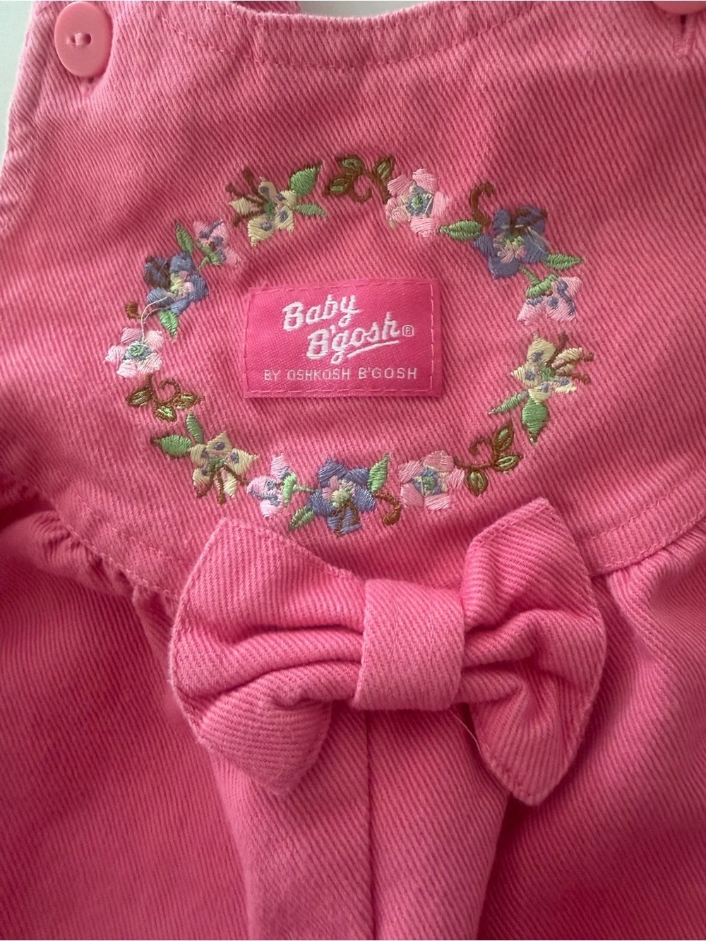 Vintage OshKosh B’gosh Bubble Gum Pink Denim Bubble Floral Embroidered 12 Month